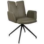 ARMLEHNSTUHL  Sitzfläche 360° drehbar, automatische Rückholfunktion  Echtleder  - Schwarz/Grün, Design, Leder/Holz (62/87/63cm) - Valnatura