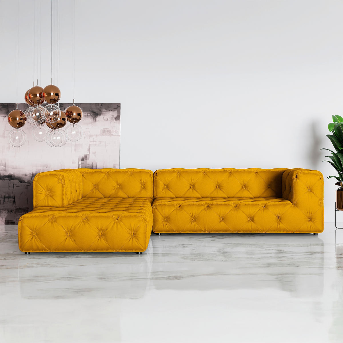 ECKSOFA Fresco Senfgelb Samt  - Senfgelb/Schwarz, Design, Kunststoff/Textil (228/325cm) - P & B