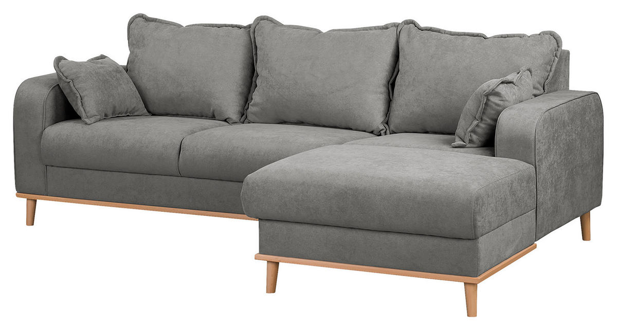 ECKSOFA Beata Grau Mikrofaser  - Wengefarben/Grau, Design, Holz/Textil (230/150cm) - Livetastic