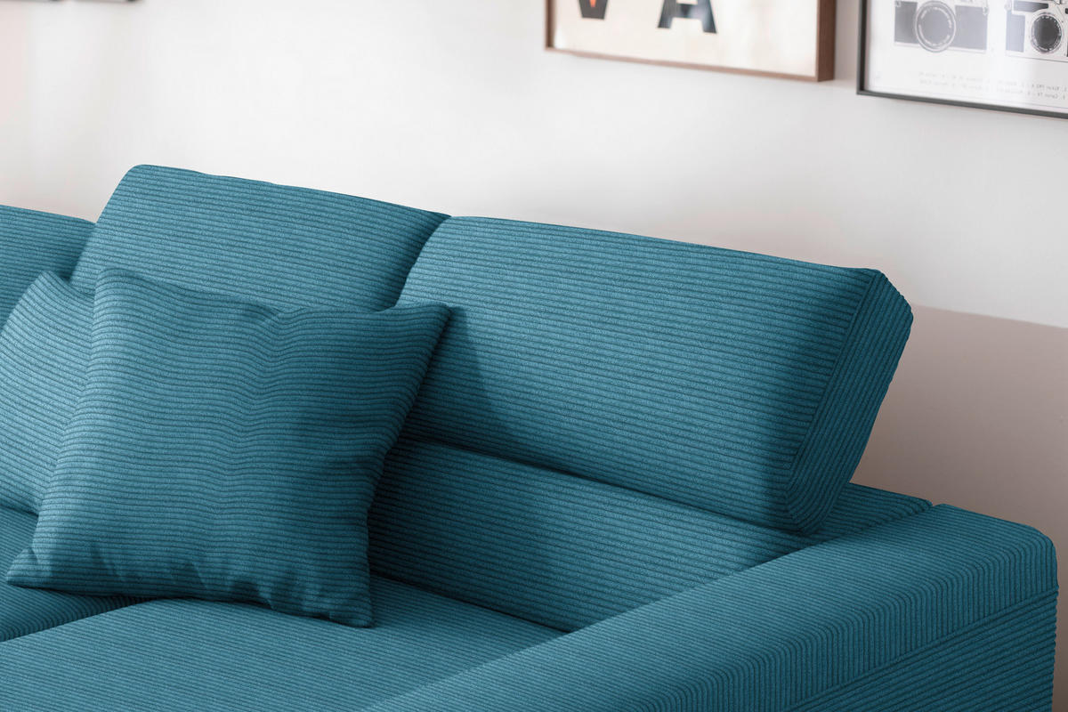 ECKSOFA  in Cord Petrol  293/215-217 cm  - Petrol/Schwarz, Design, Textil/Metall (293/215-217cm) - Schöner Wohnen