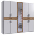DREHTÜRENSCHRANK  in Weiß, Plankeneiche  - Plankeneiche/Schwarz, KONVENTIONELL, Glas/Holzwerkstoff (225/208/58cm) - Carryhome