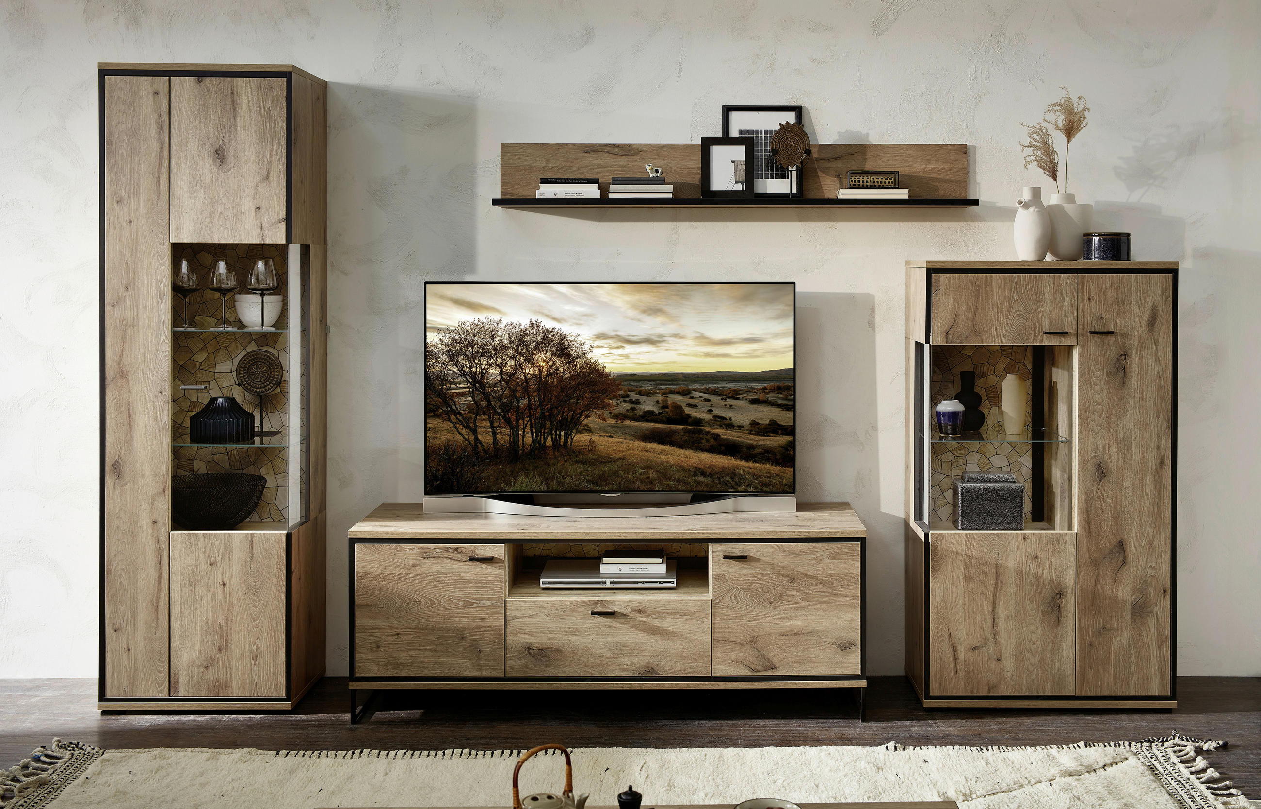 TV-ELEMENT 160/61/49 cm - Eichefarben/Schwarz, KONVENTIONELL, Holzwerkstoff/Metall (160/61/49cm) - Livetastic