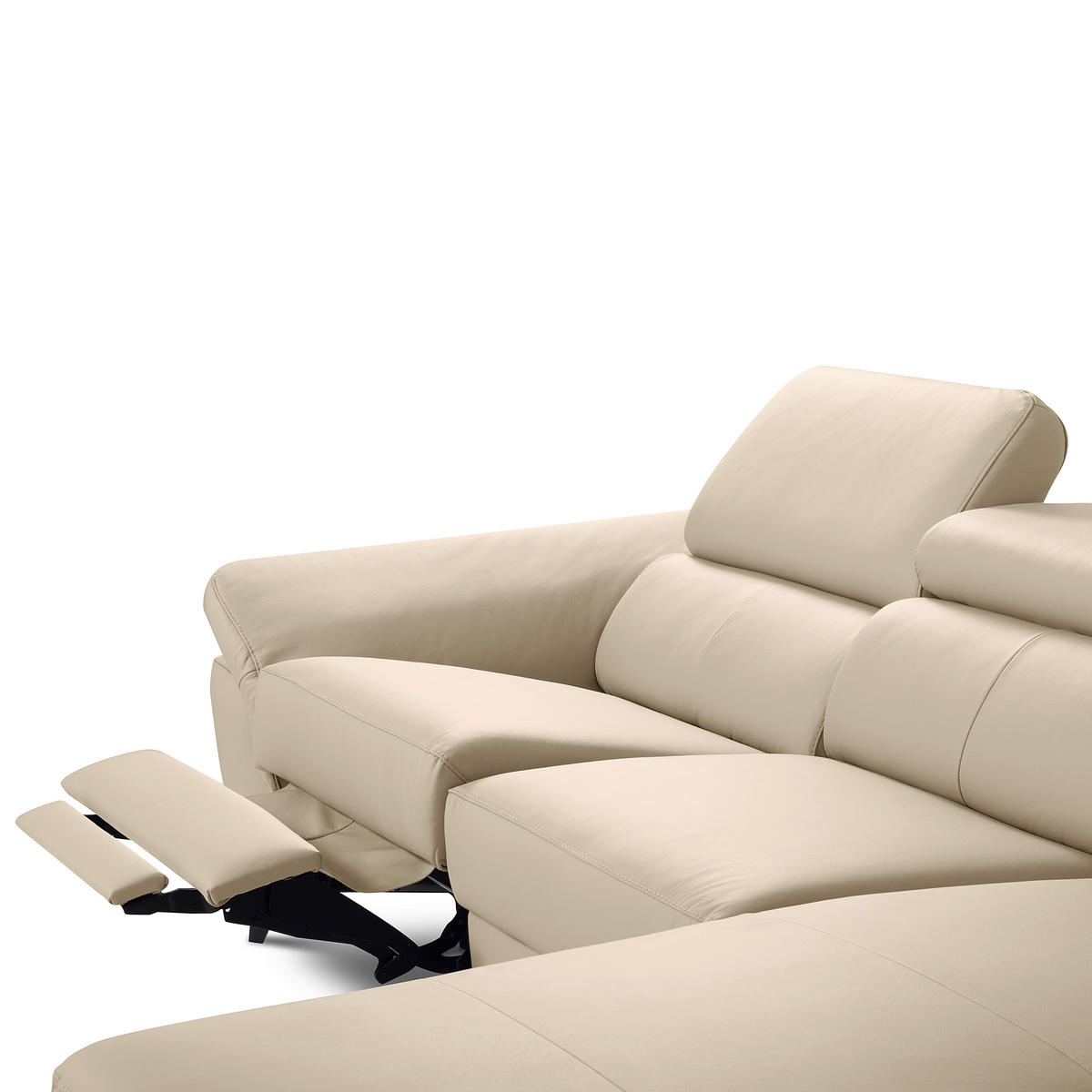 ECKSOFA  in Lederlook Echtleder Grau Rücken echt, Armteilverstellung, Relaxfunktion, Kopfteilverstellung  252/179 cm  - Chromfarben/Grau, Design, Leder/Textil (252/179cm) - Livetastic