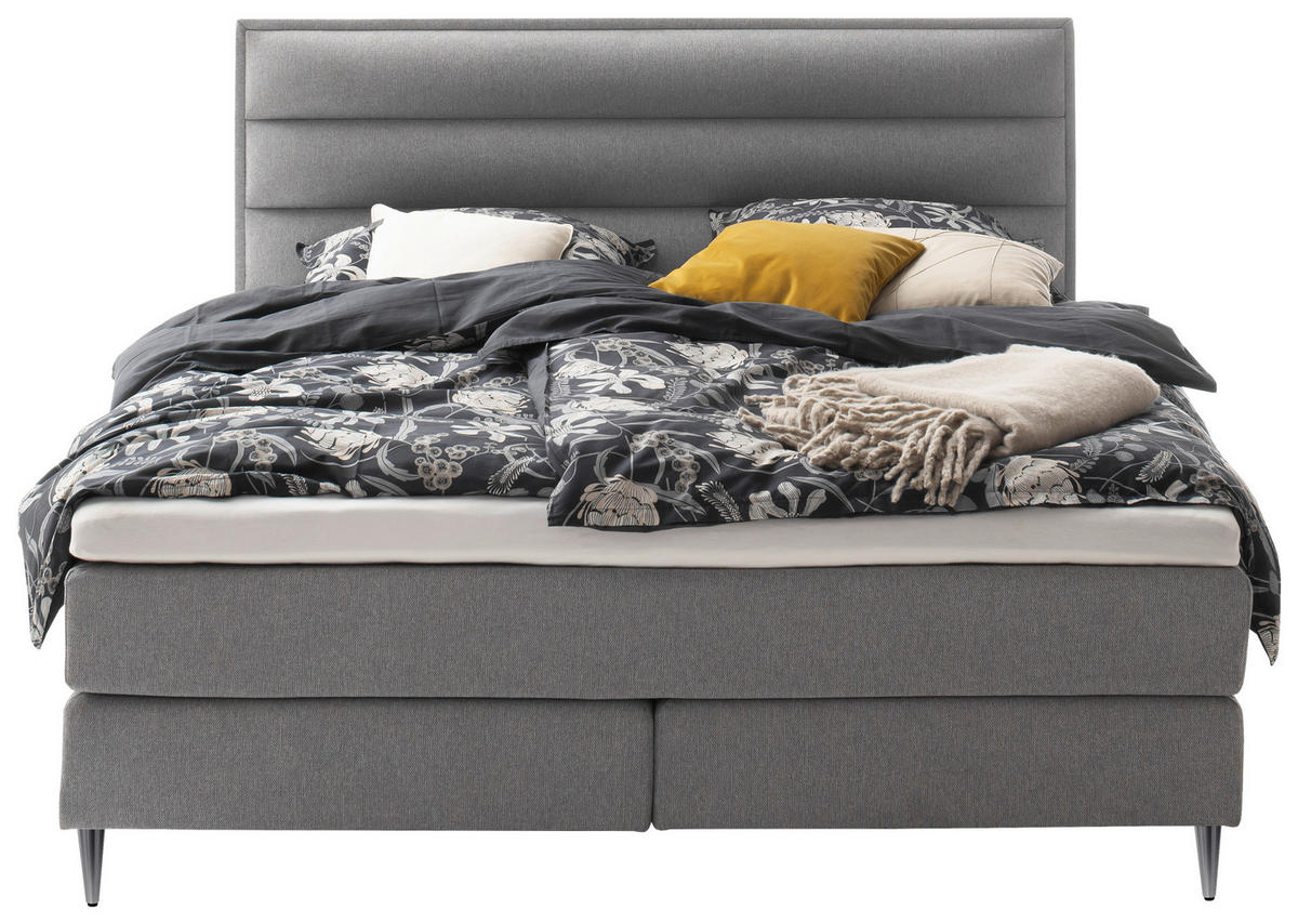 BOXSPRINGBETT 180/200 cm  in Hellgrau  - Edelstahlfarben/Hellgrau, Design, Textil/Metall (180/200cm) - Schöner Wohnen