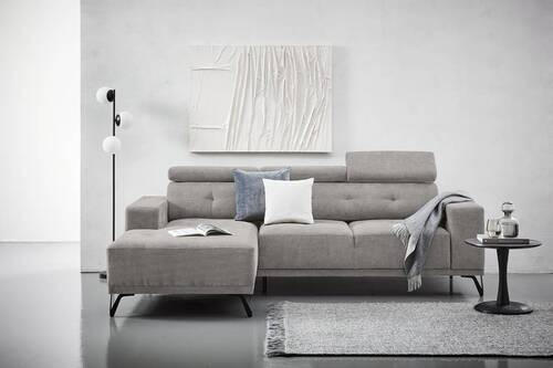 ECKSOFA Grau Chenille  - Schwarz/Grau, KONVENTIONELL, Textil/Metall (178/264cm) - Hom`in