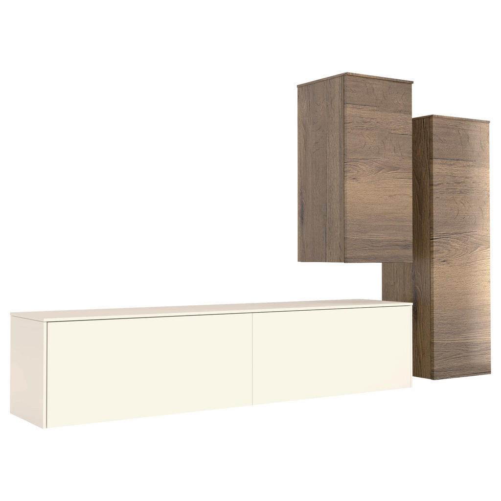 Thumbnail - Celina Home Wohnwand, Eiche, Magnolie, Holzwerkstoff, 3-teilig, 5,3,4 Fächer, 234x174x37 cm, Goldenes M, erweiterbar, Ty...