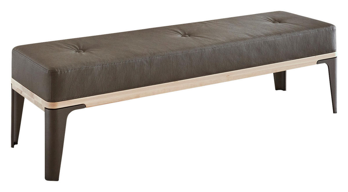 BETTBANK Lederlook Buche Taupe, Buchefarben  - Taupe/Titanfarben, Design, Holz/Textil (140/42/40cm) - Valdera