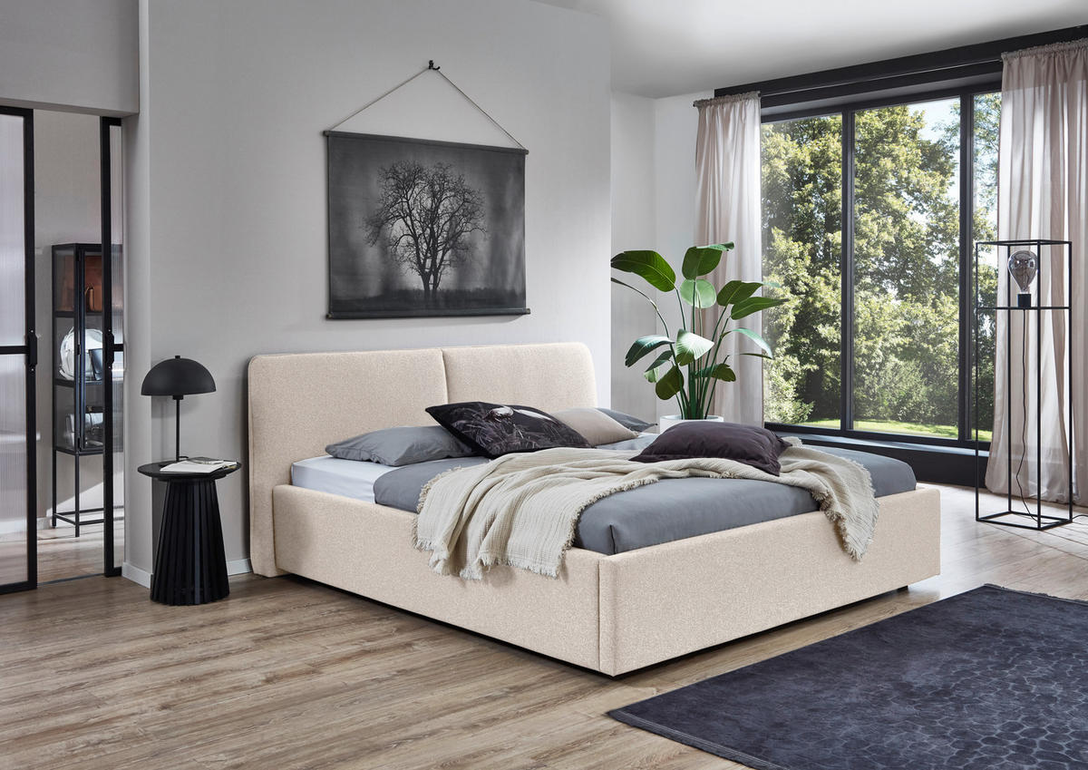 POLSTERBETT 180/200 cm,  in Beige,  - Beige/Schwarz, Design, Holz/Textil (180/200cm) - Stylife
