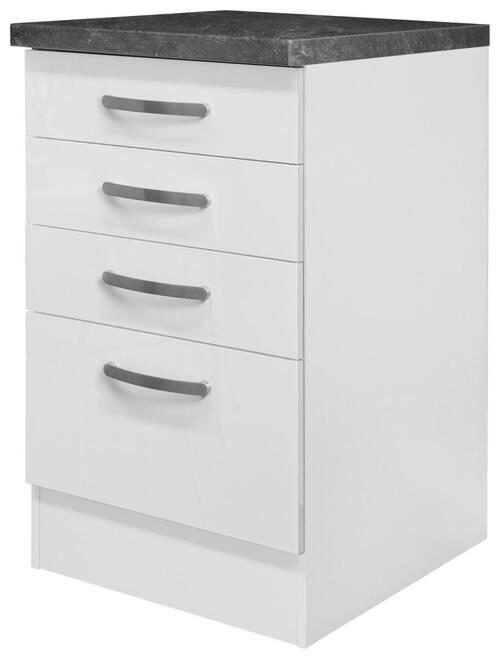 SCHUBKASTENUNTERSCHRANK 50/86/60 cm in Weiß, Weiß Hochglanz - Edelstahlfarben/Weiß Hochglanz, MODERN, Holzwerkstoff/Metall (50/86/60cm) - FlexWell