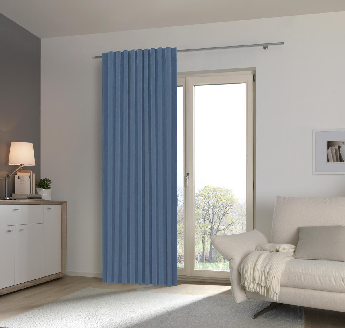 HOTOVÝ ZÁVĚS, 140/245 cm - modrá, Basics, textil (140/245cm) - Esposa