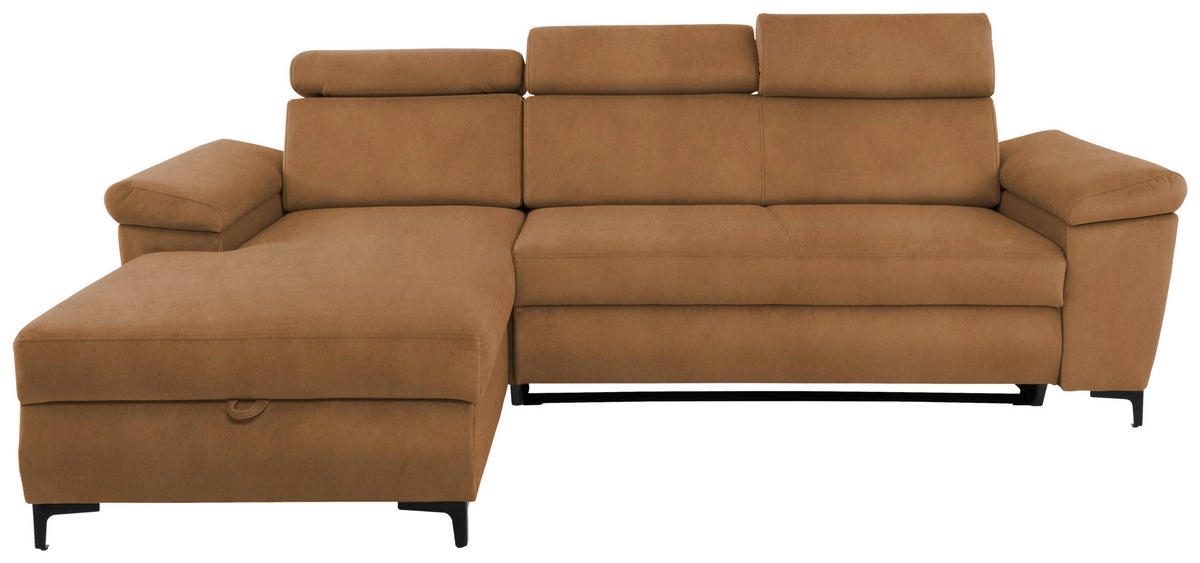 ECKSOFA in Velours Bernsteinfarben  - Bernsteinfarben/Schwarz, Modern, Textil/Metall (176/258cm) - MID.YOU