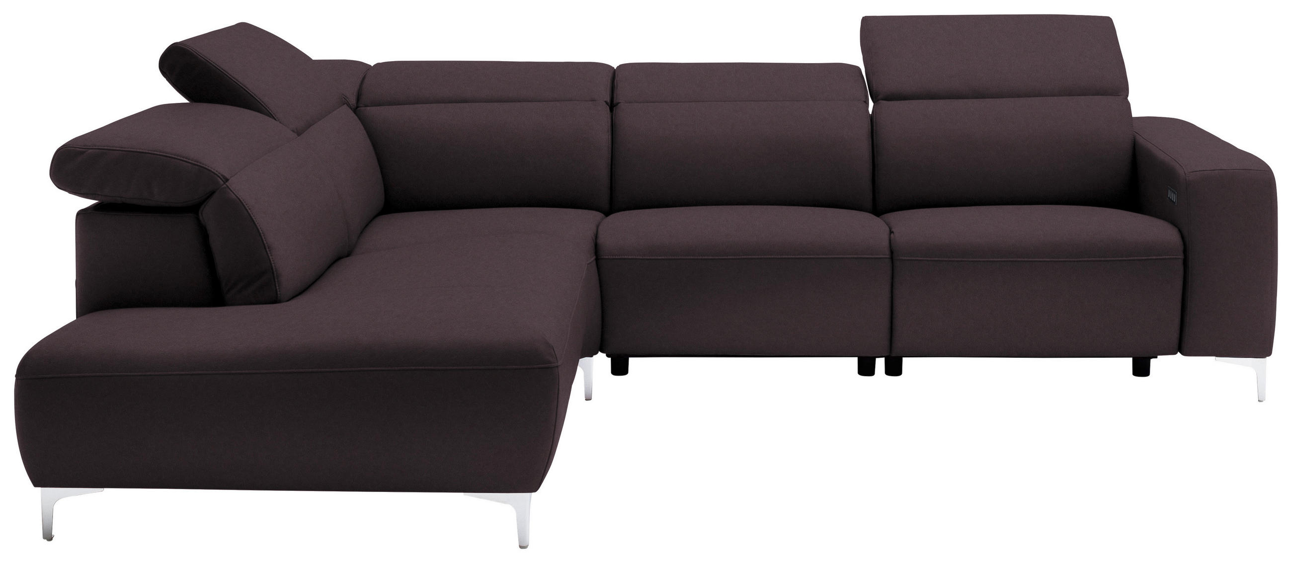 ECKSOFA Braun Echtleder  - Chromfarben/Braun, Design, Leder/Metall (223/290cm) - Pure Home Lifestyle