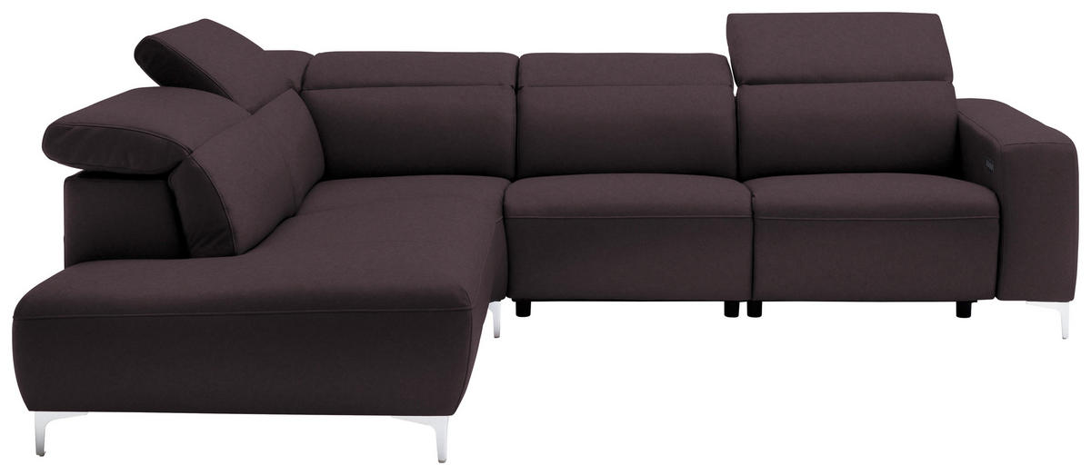 ECKSOFA Braun Echtleder  - Chromfarben/Braun, Design, Leder/Metall (223/290cm) - Pure Home Lifestyle