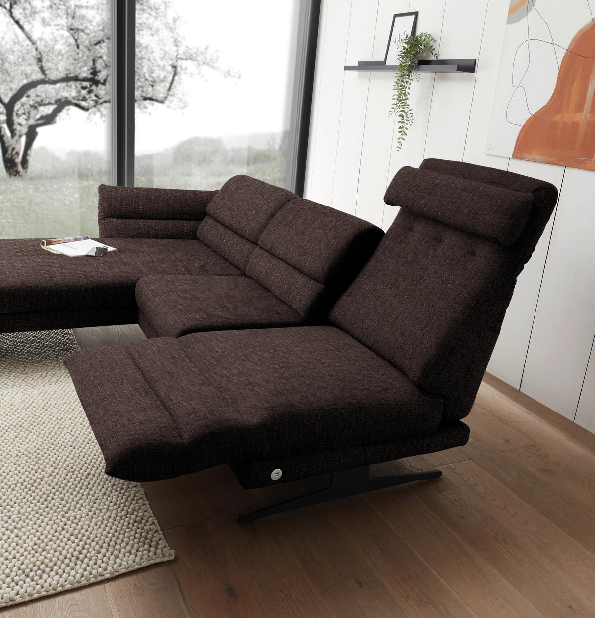 ECKSOFA in Flachgewebe Braun  - Schwarz/Braun, Design, Textil/Metall (176-217/279-327cm) - Dieter Knoll