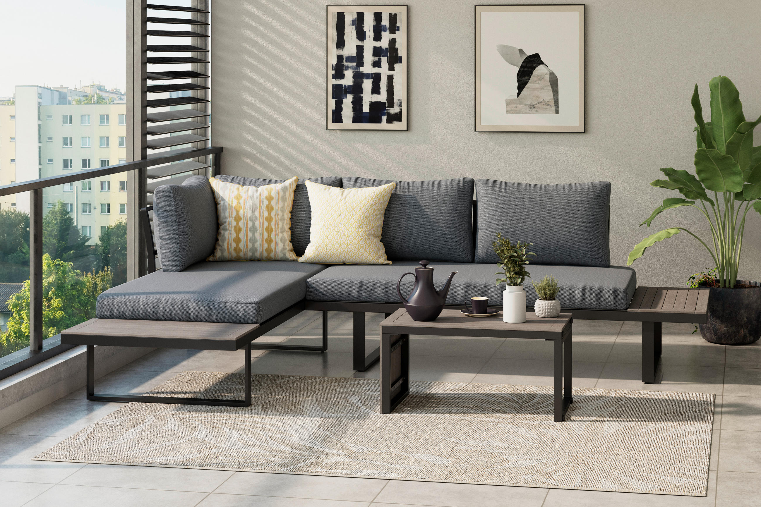 LOUNGE GARNITÚRA  182/252 cm   - szürke, Modern, műanyag/textil (182/252cm) - Ambia Garden