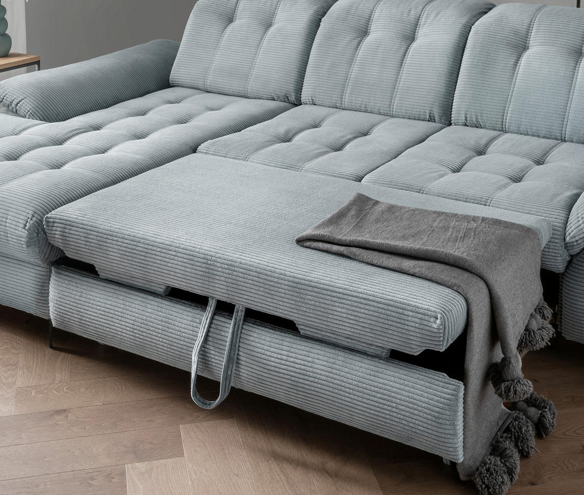 ECKSCHLAFSOFA in Cord Hellblau  - Schwarz/Hellblau, Modern, Textil/Metall (189/273cm) - Livetastic
