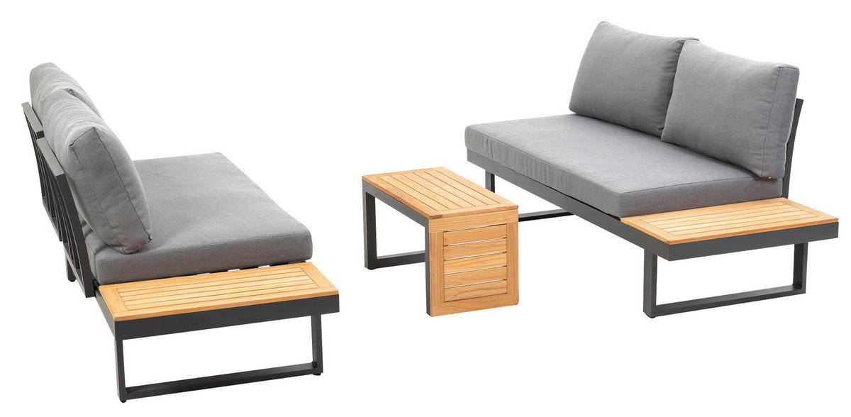 LOUNGEGARNITUR   253/70/175 cm Teakholz Aluminium  - Anthrazit/Grau, Basics, Holz/Textil (253/70/175cm) - Gardenson