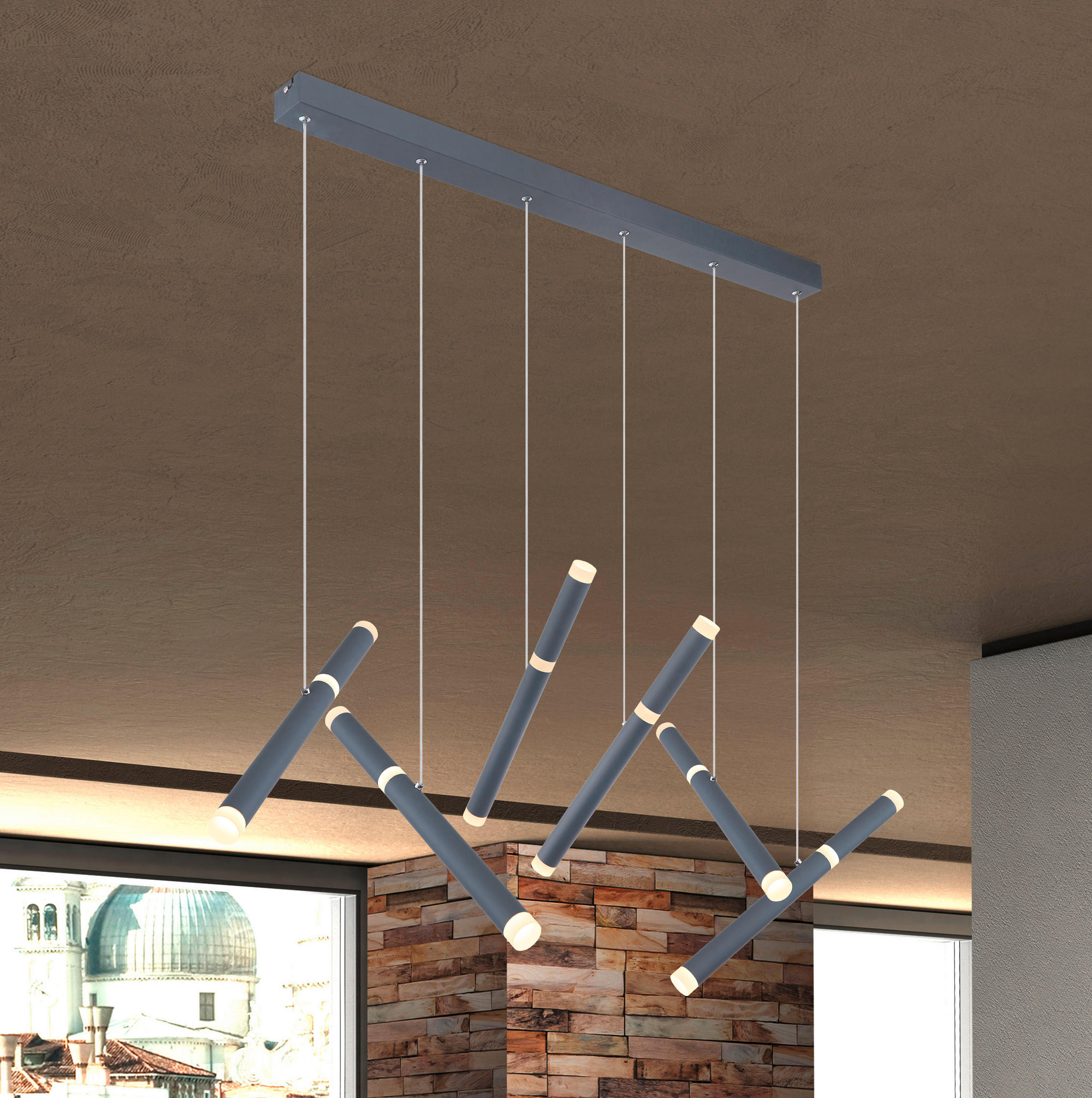 LED-HÄNGLAMPA 105/33/120 cm  - opal/grafitfärgad, Design, metall/plast (105/33/120cm) - Globo