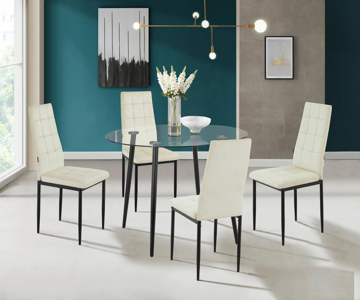 STUHL-SET Velours Creme  - Creme/Schwarz, Design, Textil/Metall (42/98/53cm) - MID.YOU