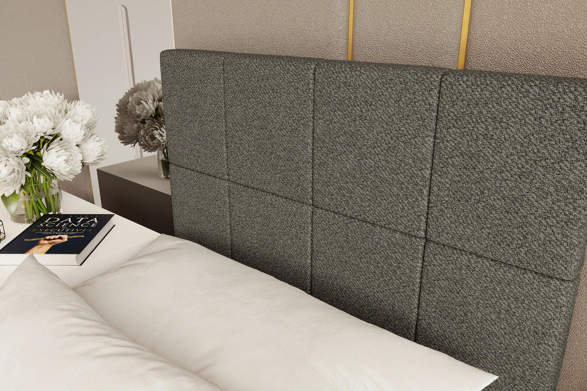 BOXBETT 90/200 cm,  in Anthrazit, Matratze, Topper, Bettschublade, H3 = fest  - Anthrazit/Schwarz, KONVENTIONELL, Kunststoff/Textil (90/200cm) - Boxxx