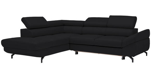 ECKSOFA in Echtleder Schwarz  - Schwarz, Design, Leder/Metall (220/270cm) - Novel