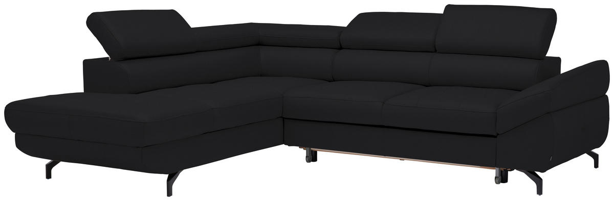 ECKSOFA in Echtleder Schwarz  - Schwarz, Design, Leder/Metall (220/270cm) - Novel