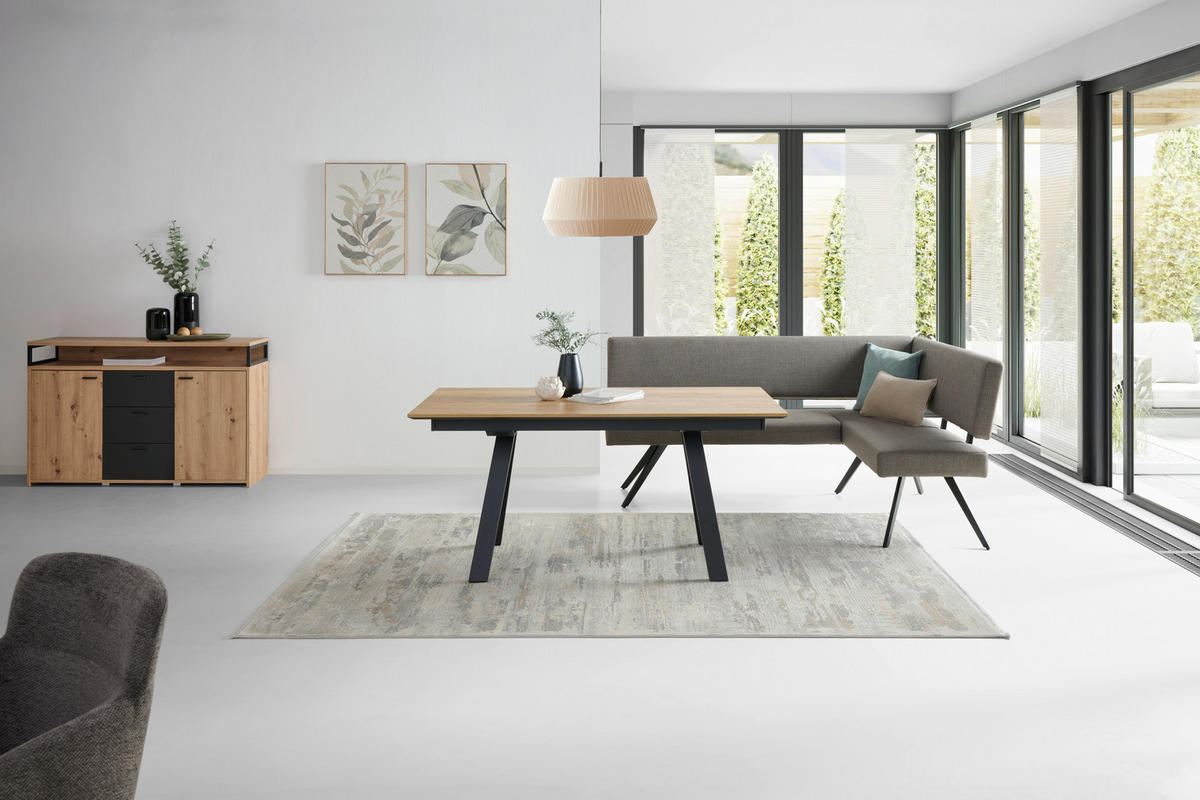 ECKBANK 190/150 cm  in Hellgrau  - Hellgrau/Schwarz, KONVENTIONELL, Textil/Metall (190/150cm) - MID.YOU