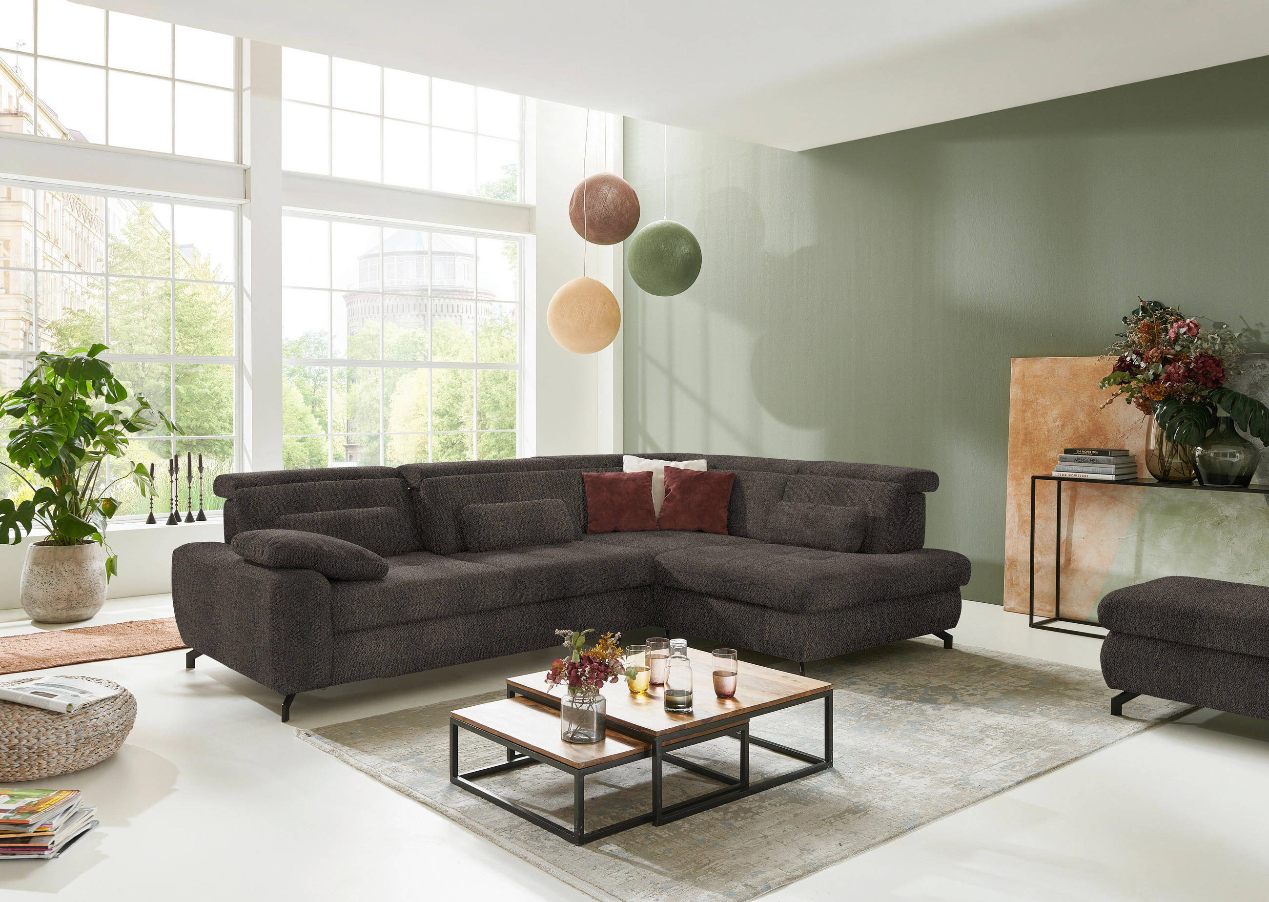 ECKSOFA in Chenille Fango  - Fango/Schwarz, Design, Textil/Metall (310/220cm) - Beldomo Style