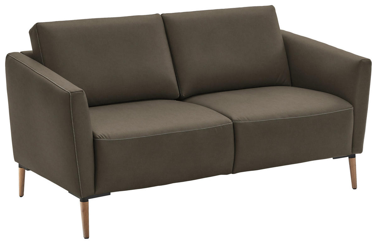2-SITZER-SOFA  in Echtleder Graubraun   - Eichefarben/Graubraun, Natur, Leder/Holz (182/86/87cm) - Valnatura