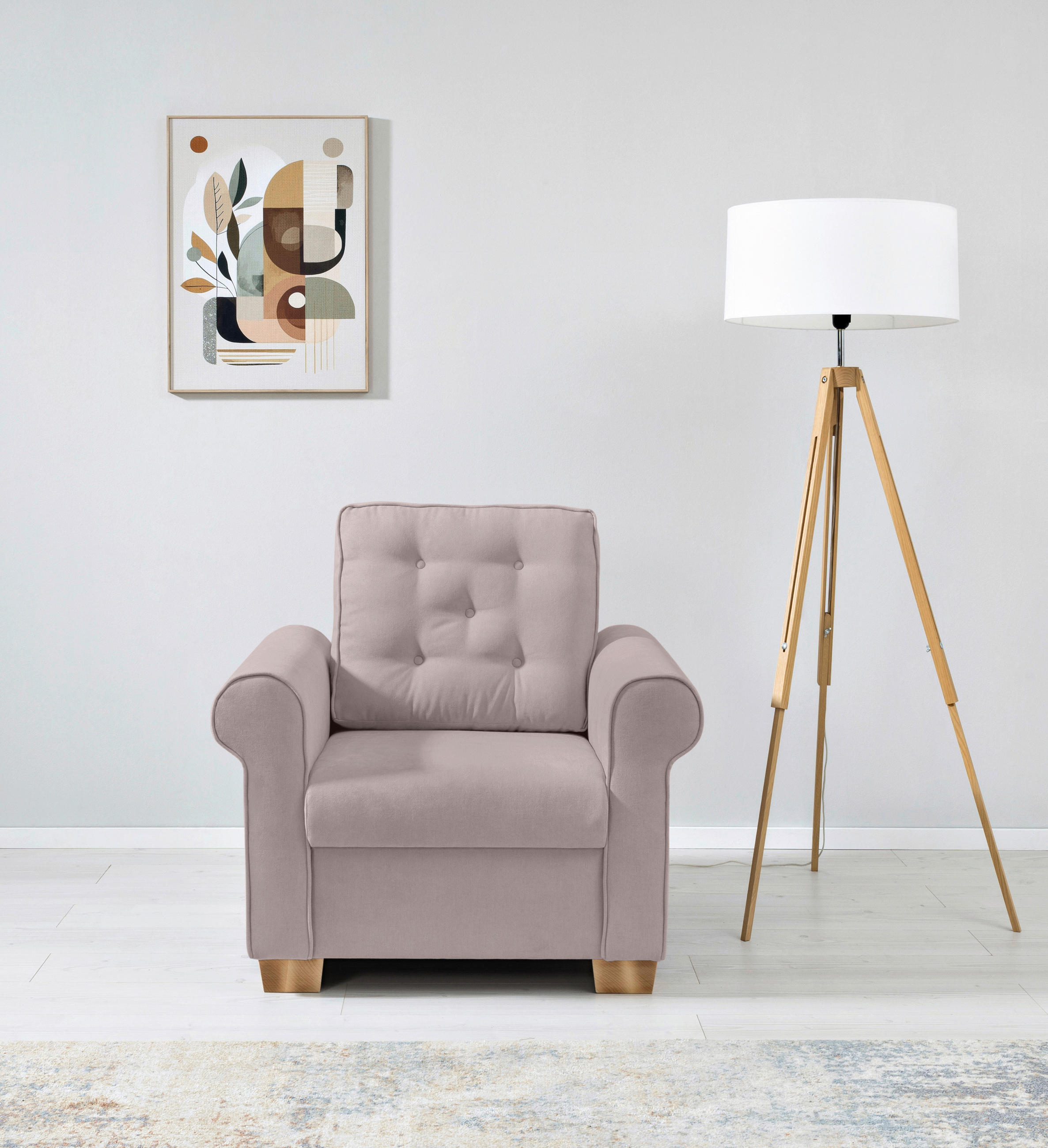 SESSEL in Taupe  - Taupe/Buchefarben, Design, Holz/Textil (93/89/82cm) - MID.YOU