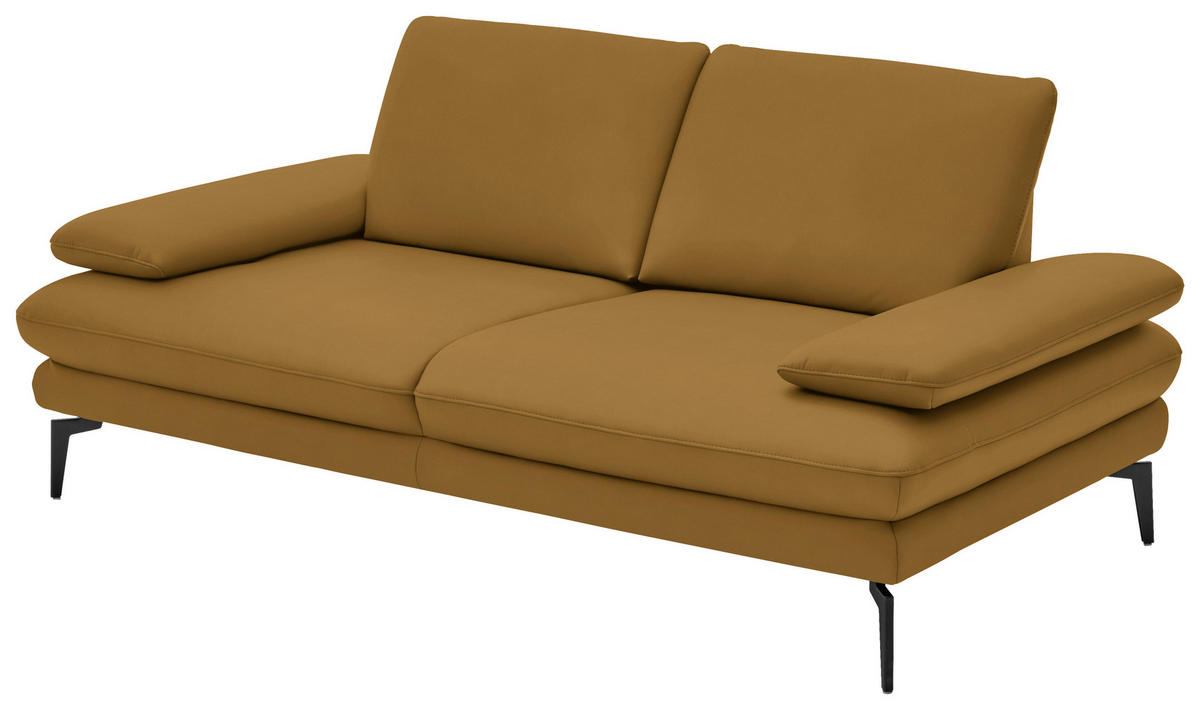 2,5-SITZER in Echtleder Currygelb  - Currygelb/Schwarz, Design, Leder/Metall (196/86/104cm) - Dieter Knoll