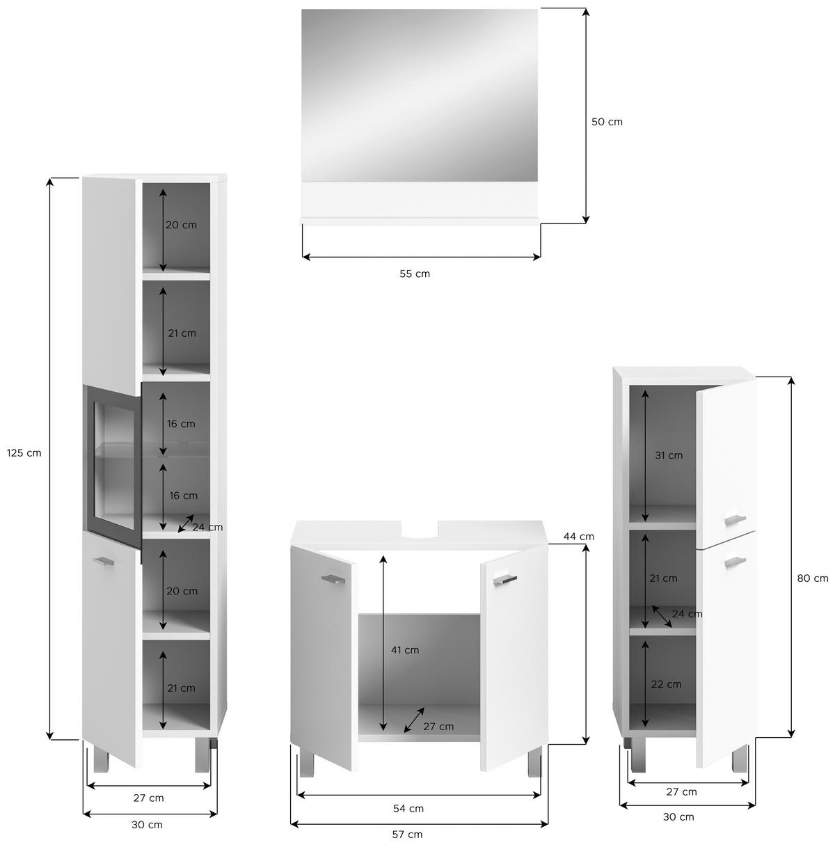 KÚPEĽŇA biela  - biela/strieborná, Modern, kompozitné drevo/plast (117cm) - MID.YOU