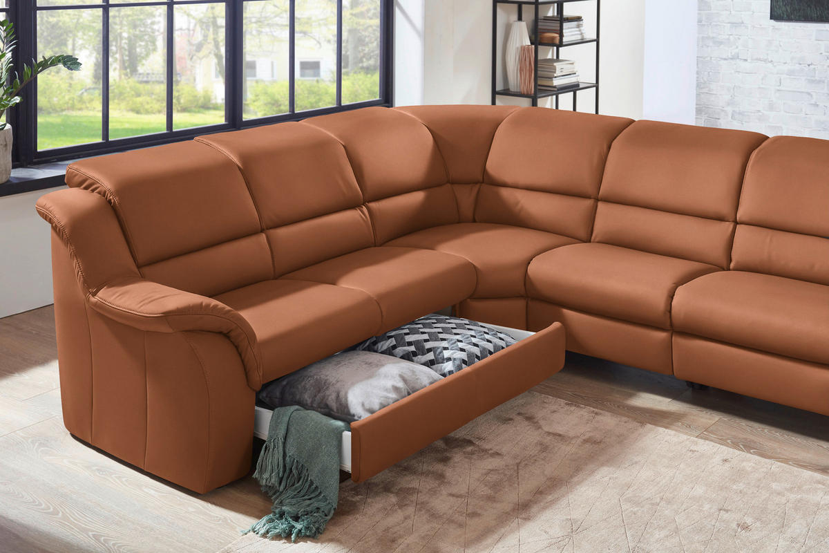ECKSOFA  in Echtleder Aprikose  260/324 cm  - Aprikose/Schwarz, KONVENTIONELL, Leder/Kunststoff (260/324cm) - Cantus