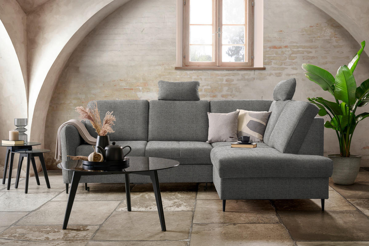 ECKSOFA in Chenille Dunkelgrau  - Dunkelgrau/Schwarz, Modern, Holz/Textil (241/184cm) - Carryhome
