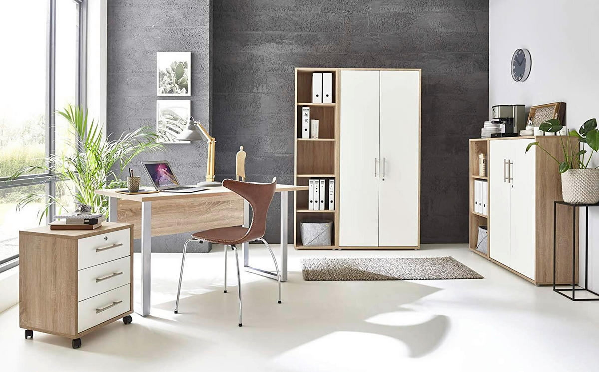 BÜRO - Weiß/Sonoma Eiche, MODERN, Holzwerkstoff/Metall - MID.YOU