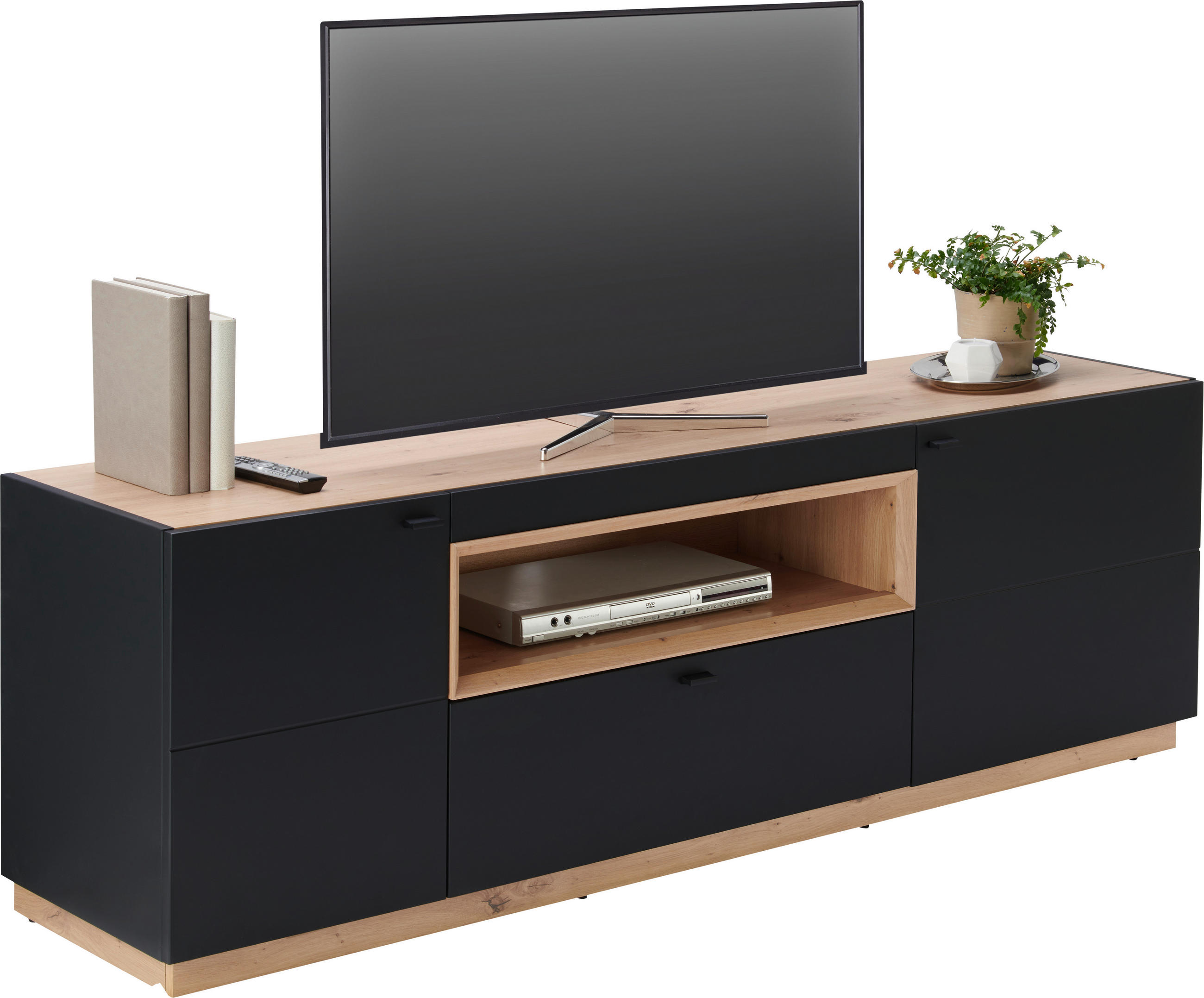 LOWBOARD Schwarz, Eichefarben - Eichefarben/Schwarz, Design, Holzwerkstoff/Kunststoff (180/56,4/41,5cm) - Xora