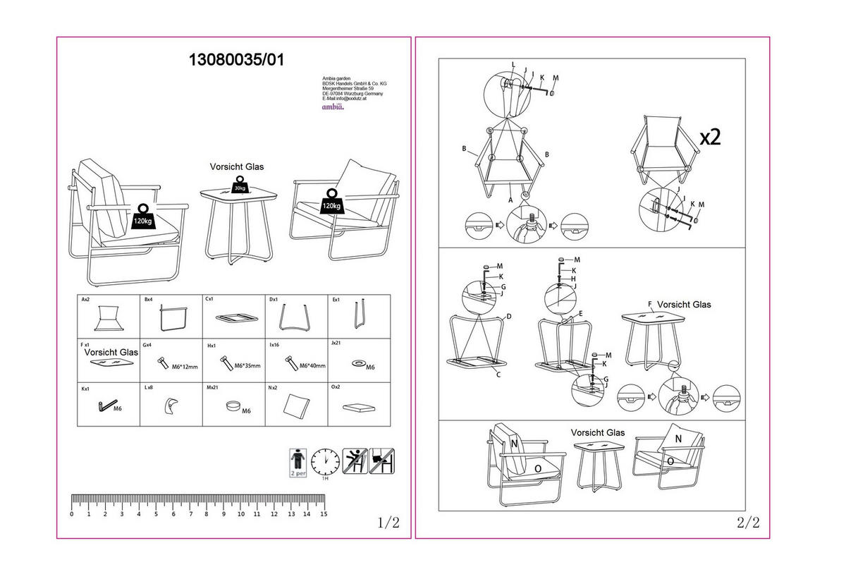 SADA NA BALKON 3dílné,  - černá/antracitová, Moderní, kov/textil (56/78/70cm) - Ambia Garden