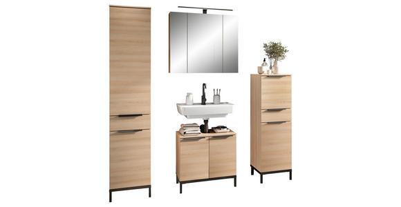 WASCHBECKENUNTERSCHRANK 60/58/38 cm  - Eichefarben/Schwarz, MODERN, Holzwerkstoff/Metall (60/58/38cm) - Xora