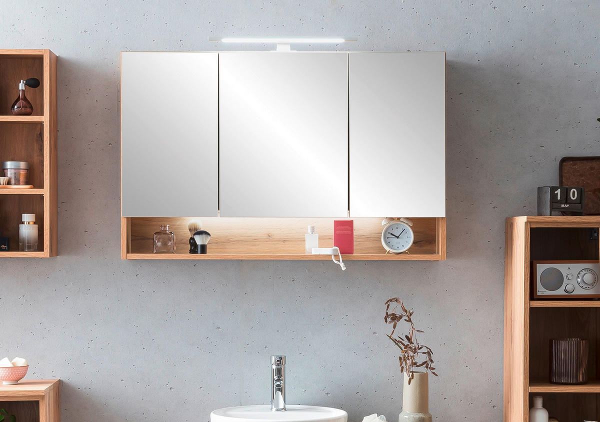 SPIEGELSCHRANK 100/64/20 cm  - Chromfarben/Eiche Wotan, Natur, Glas/Holzwerkstoff (100/64/20cm) - Xora