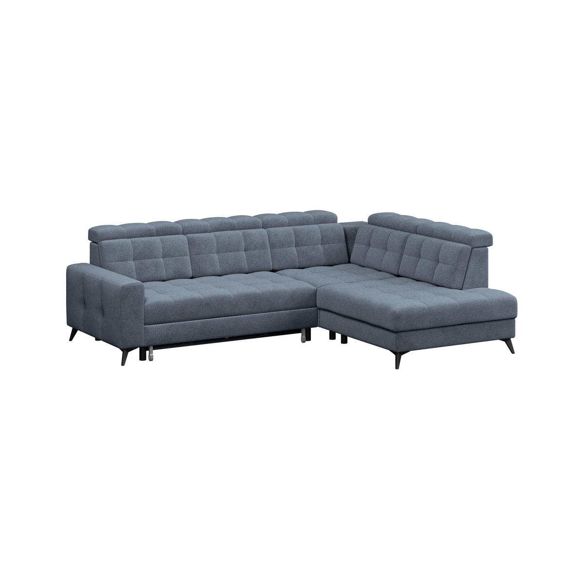 ECKSOFA BARLETTA NEW Blau Velours Bettkasten, Kopfteilverstellung, Sitztiefenverstellung, Liegefläche im Originalstoff  - Blau/Schwarz, ROMANTIK / LANDHAUS, Textil/Metall (289/228cm) - MID.YOU