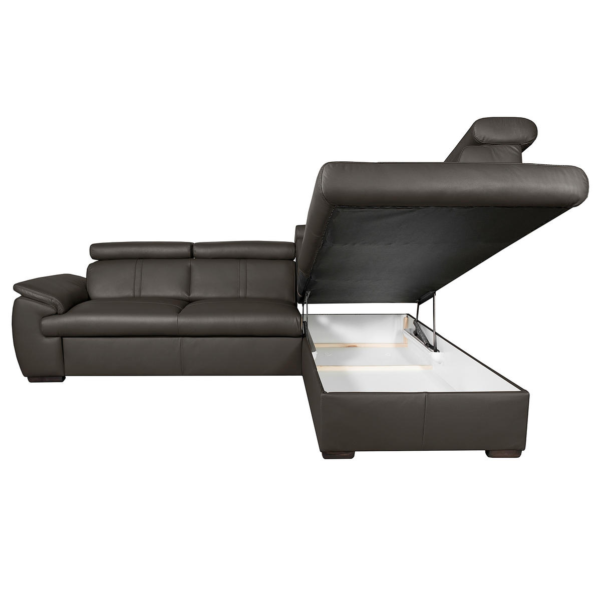 ECKSOFA  in Echtleder Dunkelbraun  - Wengefarben/Dunkelbraun, Design, Leder/Holz (265/211cm) - Livetastic