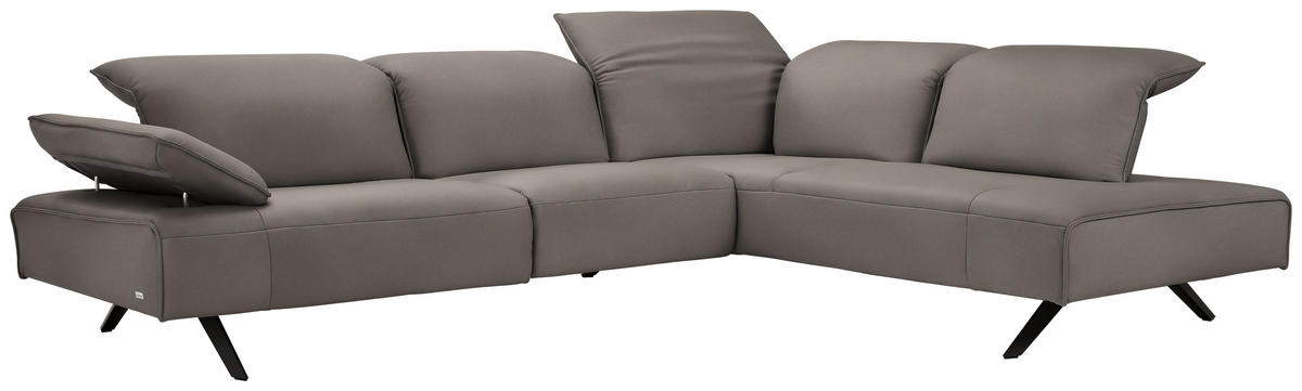 ECKSOFA Echtleder Graubraun  - Anthrazit/Graubraun, Design, Leder/Metall (290/230cm) - Johann Jakob