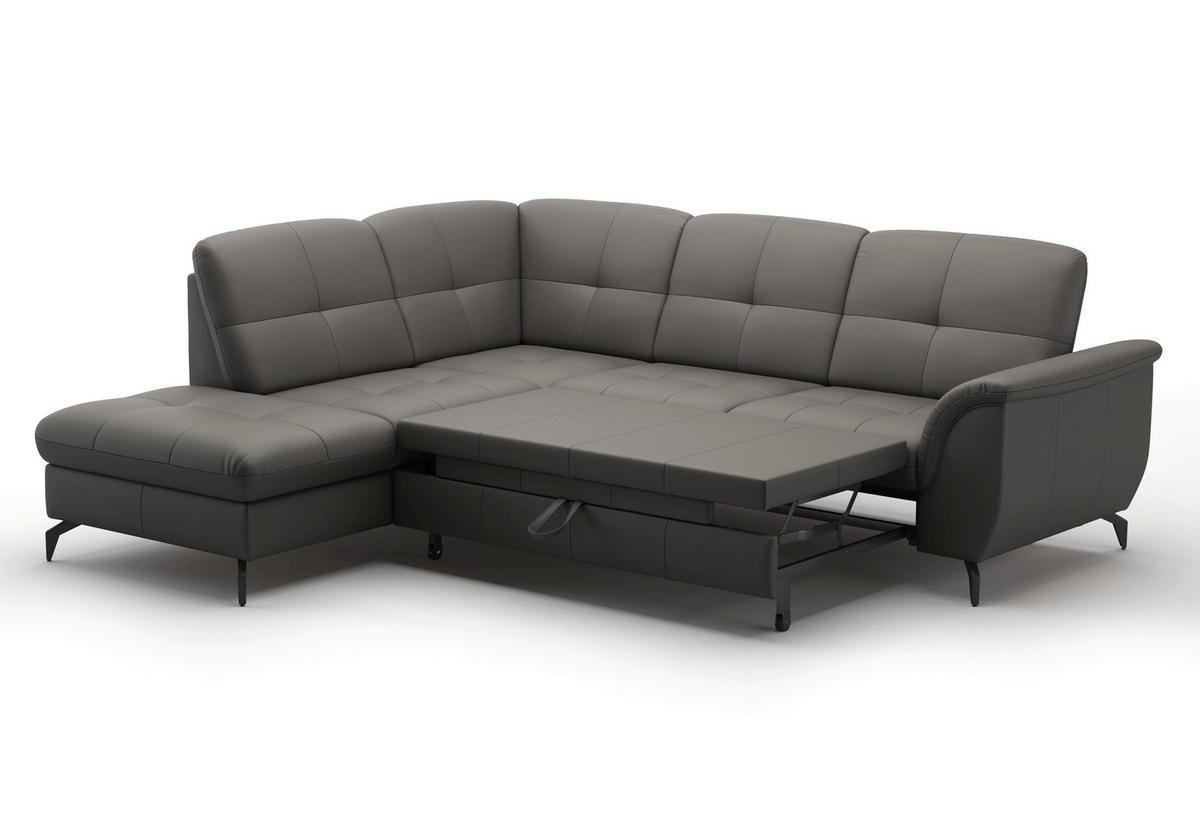 ECKSOFA ZORA E Mokka Echtleder  - Schwarz/Mokka, MODERN, Leder/Metall (212/244cm) - Sit & More