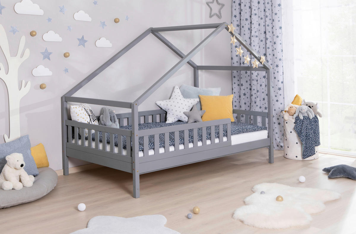HAUSBETT Matratze, Rollrost, Absturzsicherung 120/200 cm  - Hellgrau/Weiß, MODERN, Holz/Textil (120/200cm) - MID.YOU