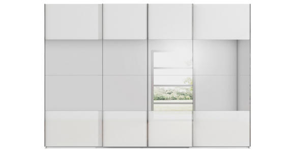 SCHWEBETÜRENSCHRANK  in Weiß  - Chromfarben/Weiß, Design, Glas/Holzwerkstoff (316/235/68cm) - Novel