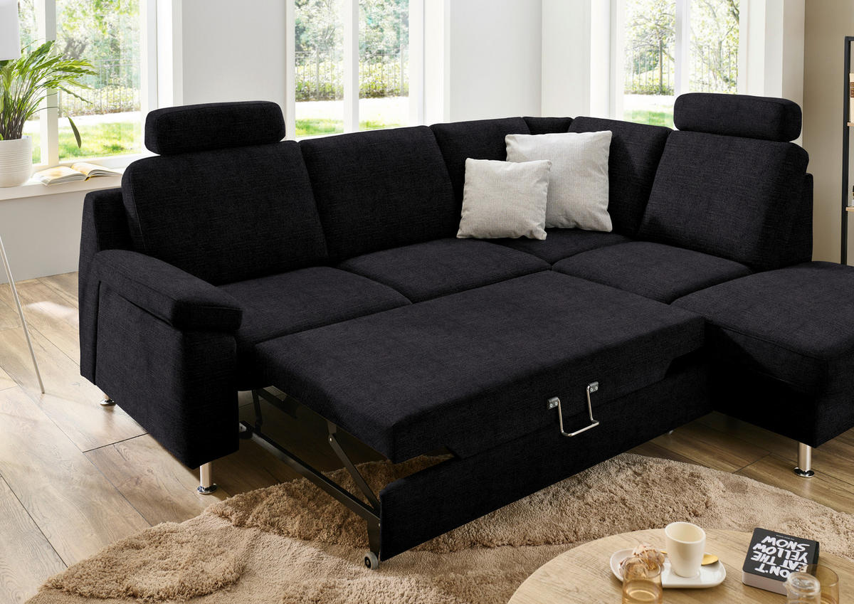 ECKSOFA in Webstoff Anthrazit  - Anthrazit/Alufarben, Konventionell, Textil/Metall (241/200cm) - Beldomo System