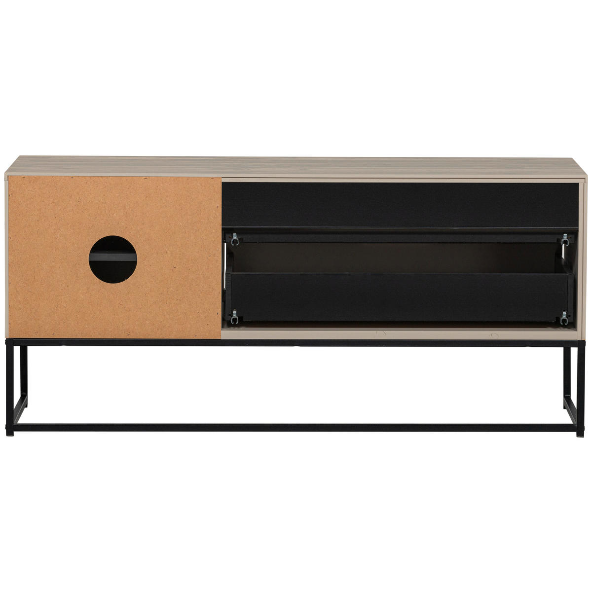 LOWBOARD Silas  in 120/55/44 cm  - Hellgrau/Schwarz, Design, Leder/Holz (120/55/44cm) - Livetastic
