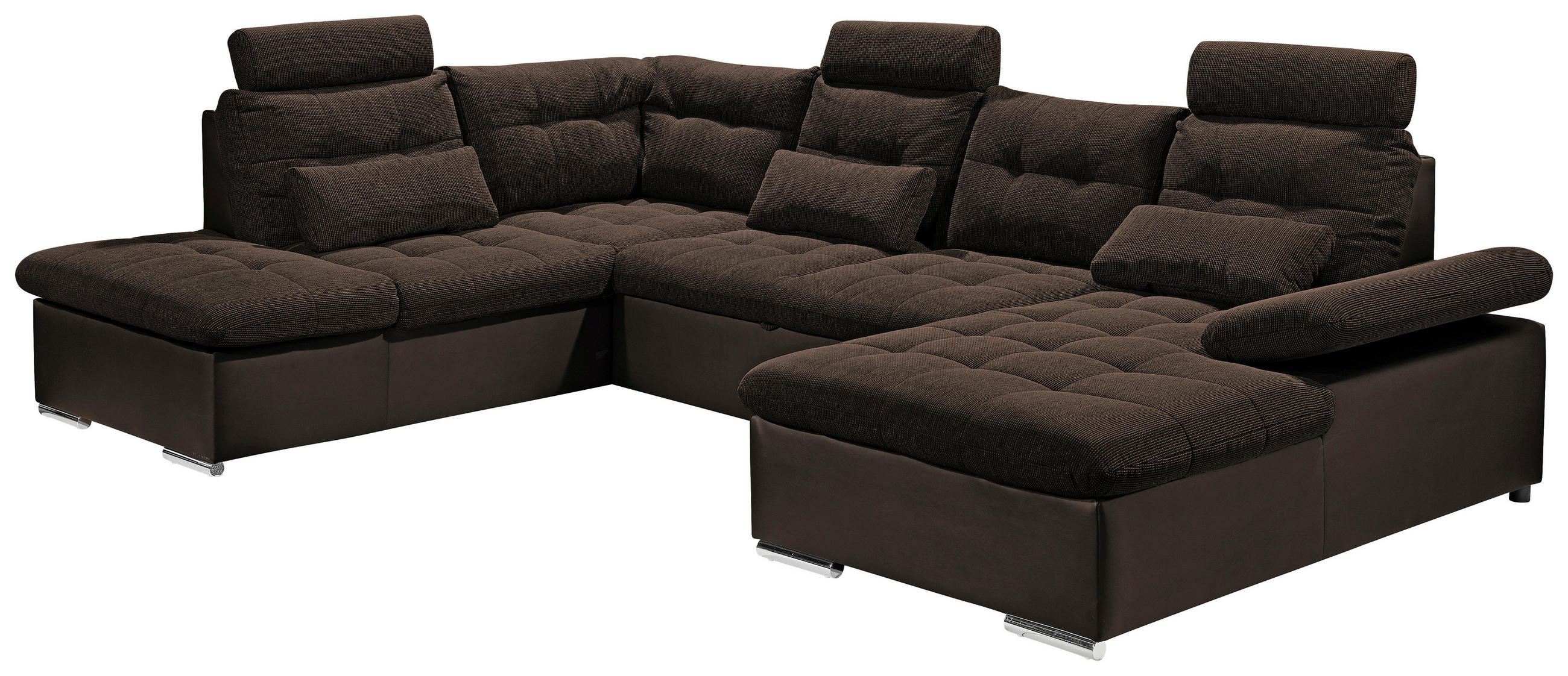 WOHNLANDSCHAFT in Webstoff Dunkelbraun  - Dunkelbraun/Silberfarben, MODERN, Holzwerkstoff/Textil (218/324/170cm) - MID.YOU