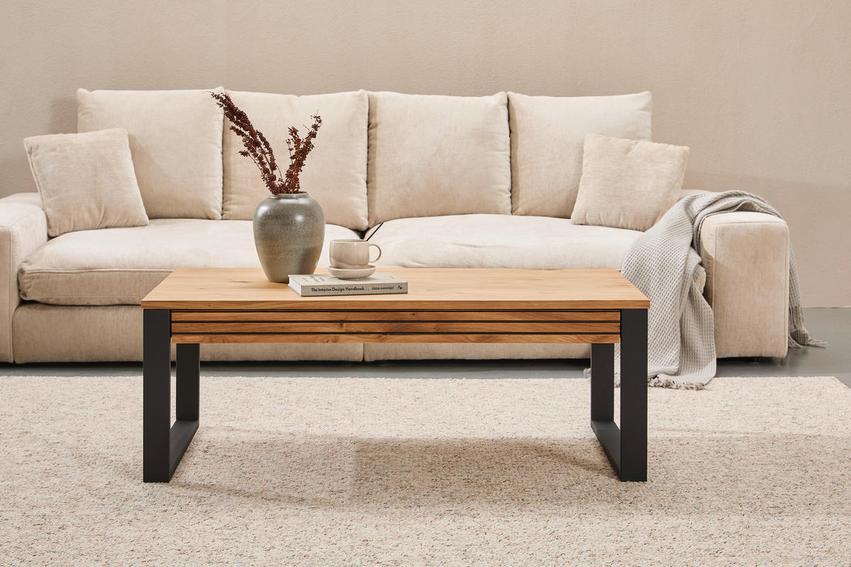 KONFERENČNÍ STOLEK, přírodní barvy, černá, dřevo, kov, 115/60/42 cm - černá/přírodní barvy, Design, kov/dřevo (115/60/42cm) - MID.YOU