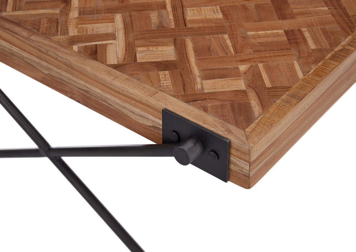 COUCHTISCHSET Teakholz massiv quadratisch Schwarz, Teakfarben  - Schwarz/Teakfarben, Design, Holz/Metall (80/43/80cm) - MID.YOU